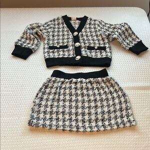 Black and White Houndstooth Cardigan and Skirt Set